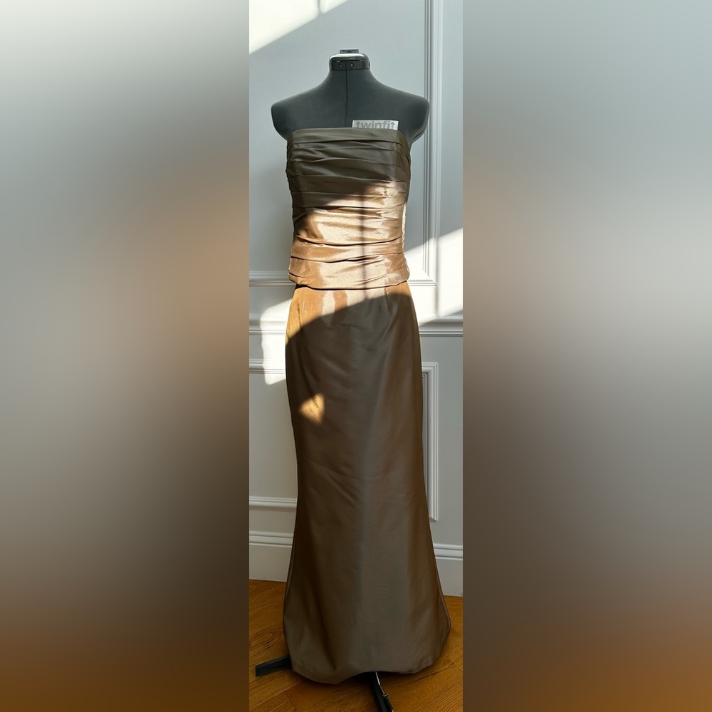 Amsale 2-piece bridesmaid dress, taupe color